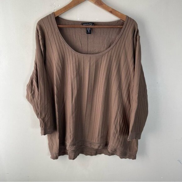 Tops - Ideology brown silk blend scoop neck boxy lightweight sweater top size 3X